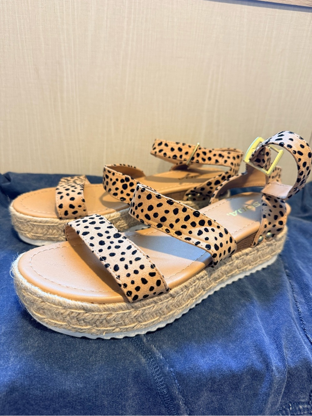 Soda Cheetah Print Espadrille Platform Sandals - Tan and Black